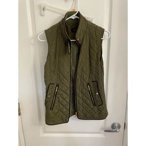 Olive Green Quilted Vest with Zipper